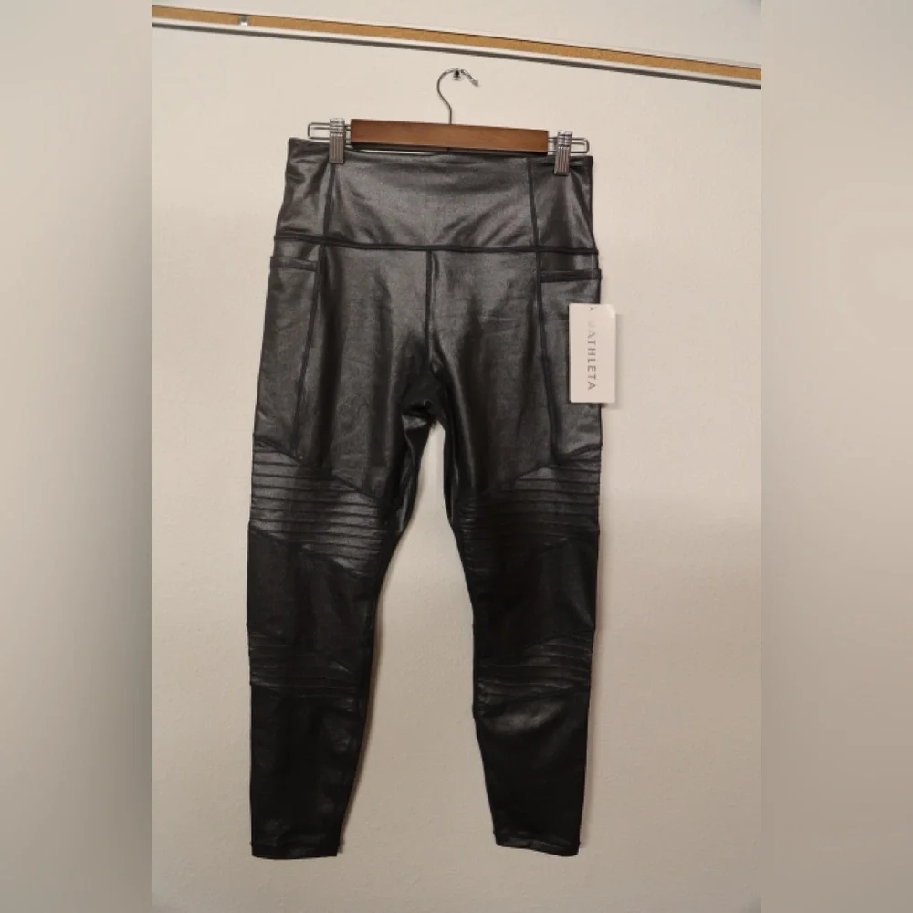 Athleta Inclination Shimmer Moto Tight NWT Black Size M High Rise Leggings